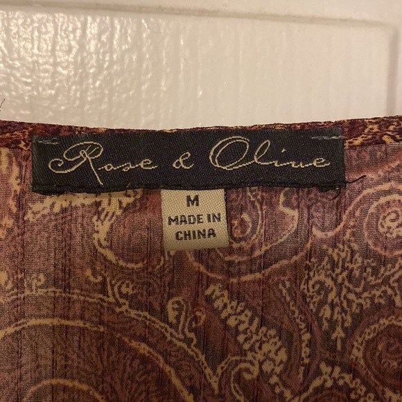 ROSE & OLIVE burgundy and gold sheer long sleeve blouse - Picture 5 of 8